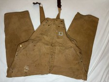 Vintage Carhartt Men's R01BRN Duck Bib Overall 44x30 Tan Double Knee Made in USA