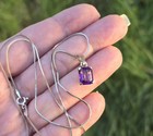 Vintage Italian Sterling Silver 925 Emerald-Cut Brazilian Amethyst Necklace 18" — photo 8