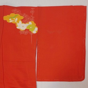 4-Piece Vintage Japanese Silk Kimono Set &ndash; Orange with Gold Accents & Cream Obi