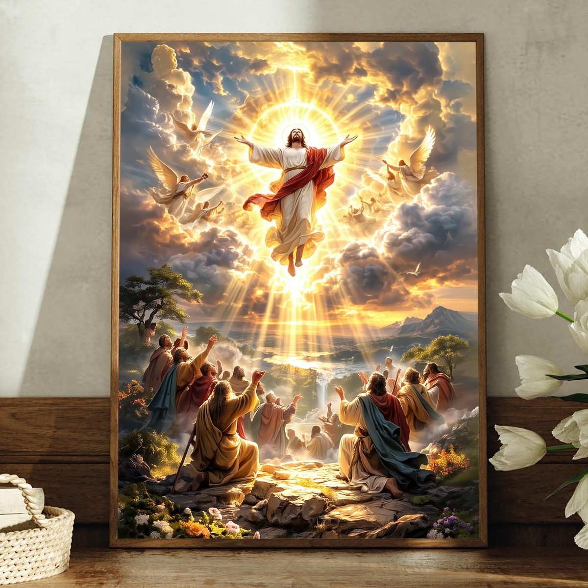 Jesus Ascension Canvas Wall Art Christian Heaven Glory Painting