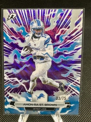 2025 Topps Resurgence # 32 Amon-Ra ST. Brown Purple Surge /75 #23 On Print