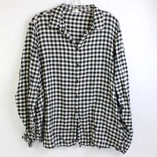 BeachLunchLonge Black and White Gingham Button-Up Women's Size XL