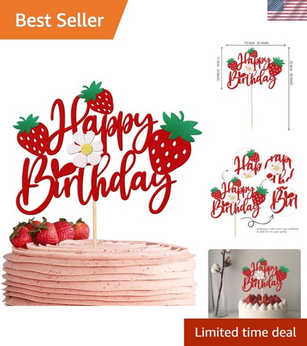1 PCS Strawberry Happy Birthday Cake Topper with Glitter Flower Fruit Theme B...