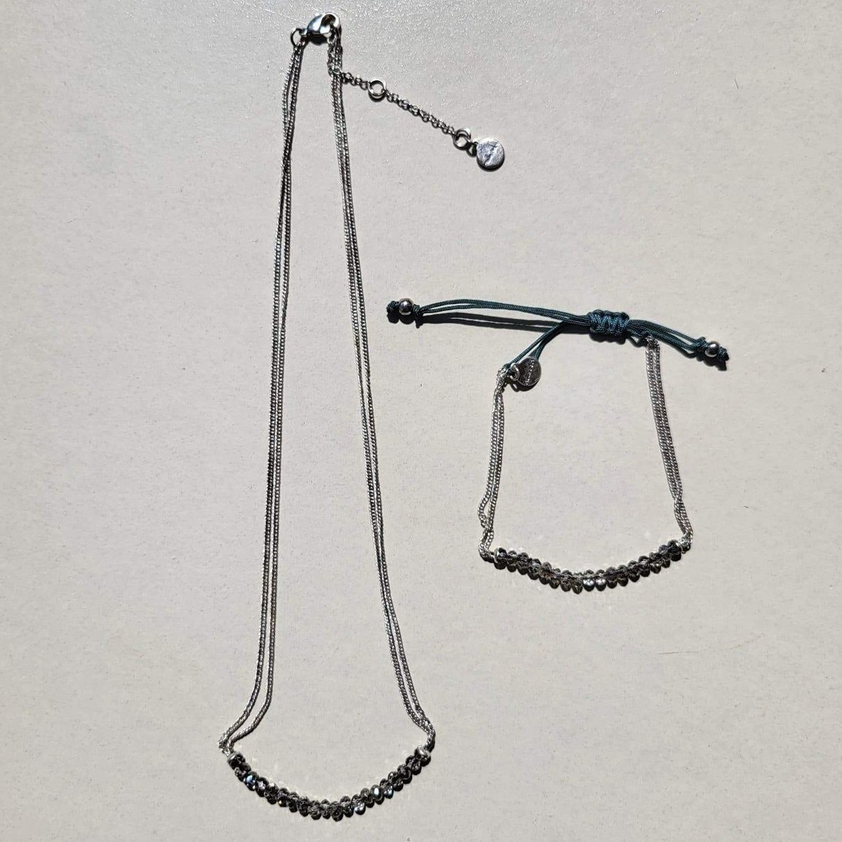 NEW Sterling Silver Stella & Dot Grey Beaded Layered Necklace & Bracelet Set