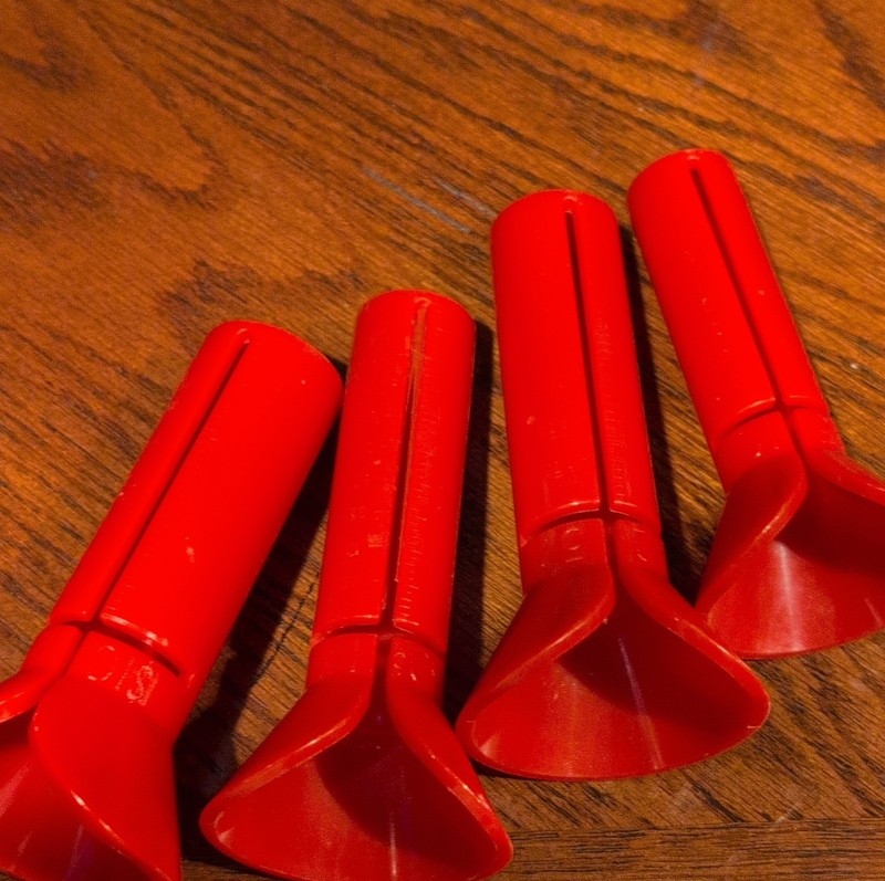 Set of 4 Red Plastic Coin Roller Funnel Tubes for Manual Sorting