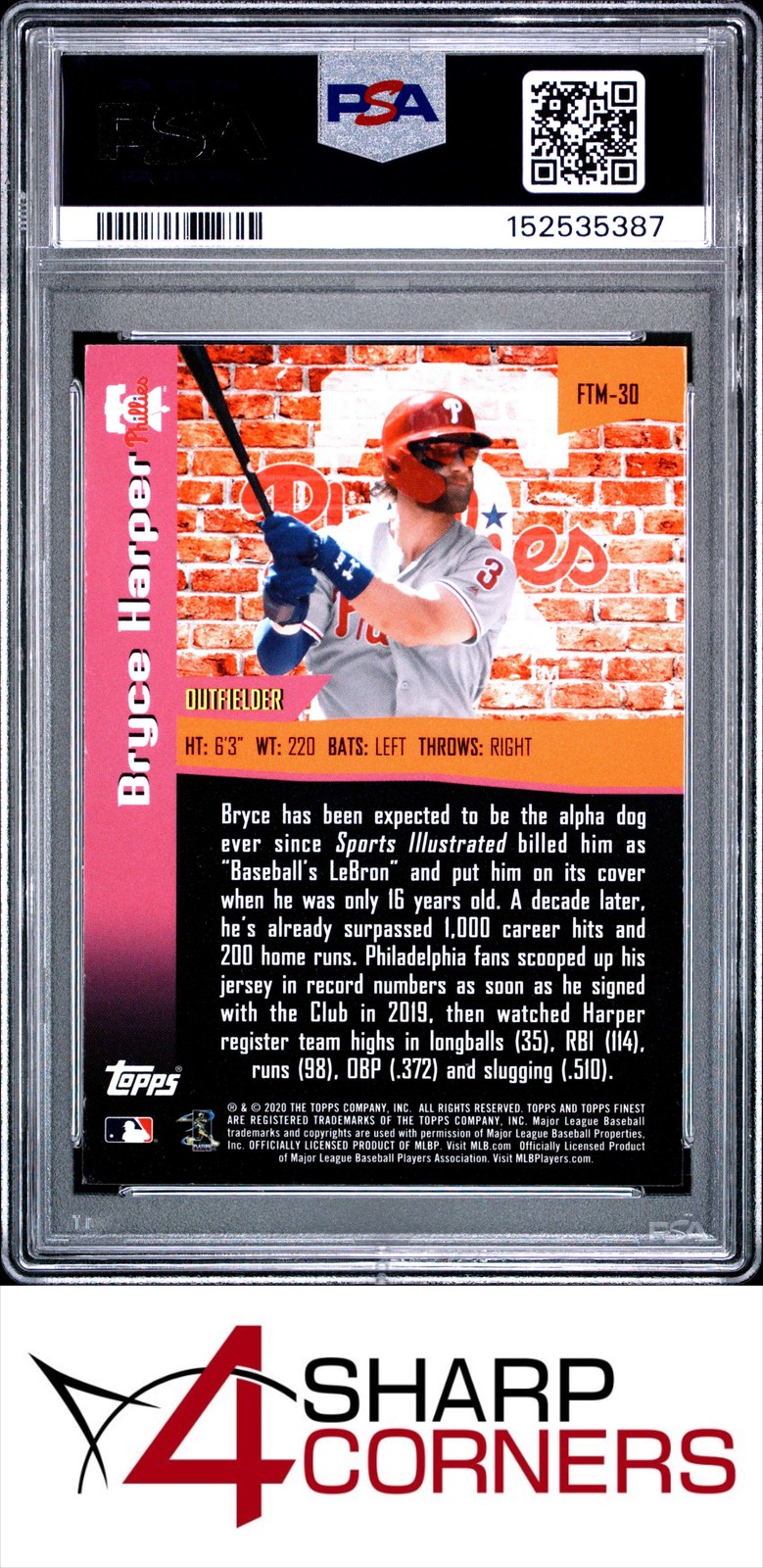 2020 FINEST 1998 THE MAN '98 #FTM30 BRYCE HARPER PSA 10 view 2