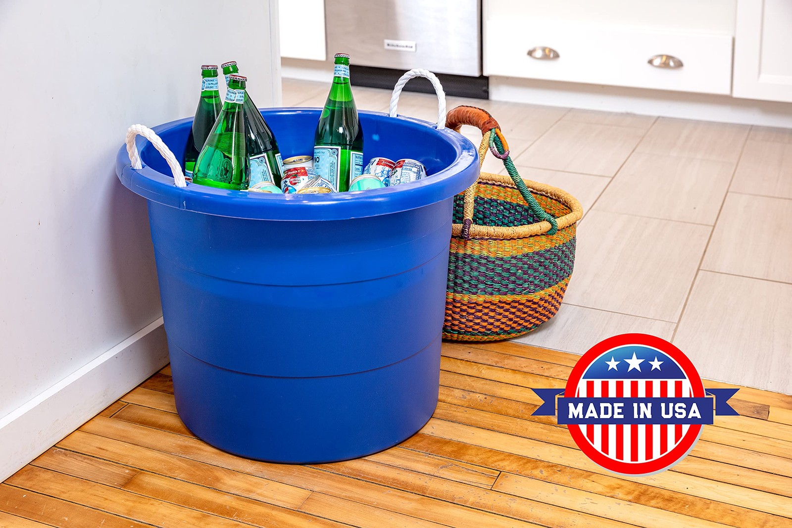 Easy-Access Storage Rope Handle Tub, 19 Gallon, Blue, 2 Count (TU0335)