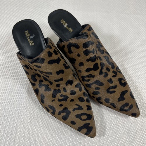 DVF Diane Von Furstenberg Leopard Print Leather Point Toe Mule Heels Size 6M