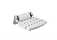 Foldaway Wall Mounted Shower Seat Chrome & White | Heavy Duty 130kg | Fold Down