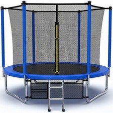 Big Air 8ft Trampoline & Safety Enclosure Free Shoe Tidy & Ladder – Blue