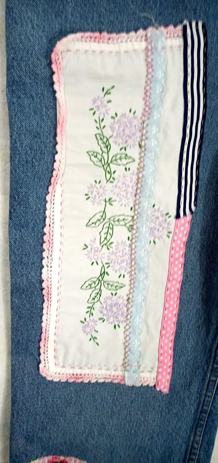 Upcycled Patchwork Jeans Hand Stitched Women's 14… - image 5