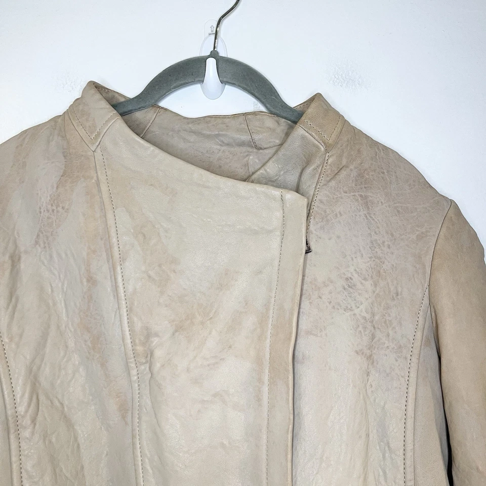 Chaqueta Vince Lamb Cuero Acanalada Buceo Asimétrica Moto Motociclista Marrón Tostado Talla L Foto 3 de 4