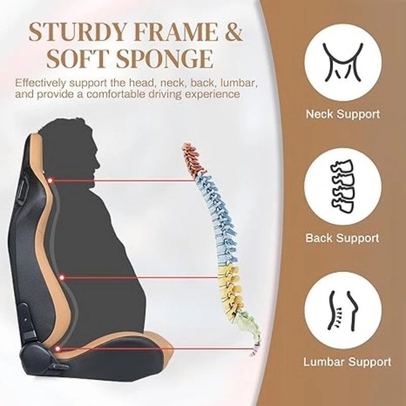 Asientos de carreras reclinables de cuero vinilo 2 piezas para Pontiac con doble deslizamiento amarillo Foto 4 de 4