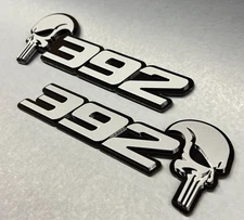 392 Car Fender Emblems Skull Matte Blk/Black 3D 2x Acrylic Badges | Peel & Stick
