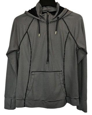 Hoodie Ladies Striped Active wear Athletic 1/2 Zip Hoodie Black and white Sz XL