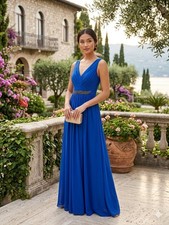 David's Bridal Blue Sleeveless Long Bridesmaid Dress, Regular Size 2