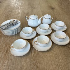 Meito China Tea Set Hand Painted Japan Gold Trim Cups Teapot As-Is 