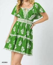 Umgee Floral Ruffle Trim Tiered Mini Dress Size M