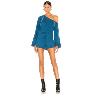 Lovers and Friends Romper Women Large Teal Blue Excellent One Shoulder Fleece