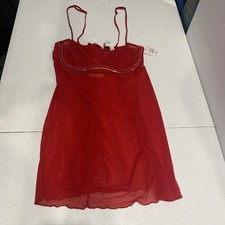 Auden Elegant Sheer Red Slip Dress Lingerie w/Rhinestone Embellishments size XS