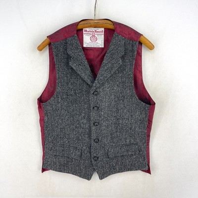 Bucktrout Harris Tweed Waistcoat Mens 38R Grey Wool Formal Paisley Country Vest