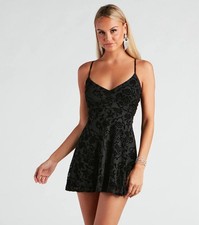 Windsor Black Floral Mini Dress with a Tie Up Back - Size Small