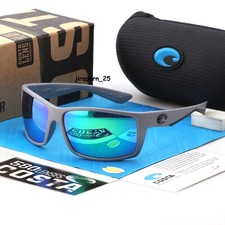 Costa Del Mar Reefton Gray Frame Green Lenses Mirror Polarized 580P Sunglasses