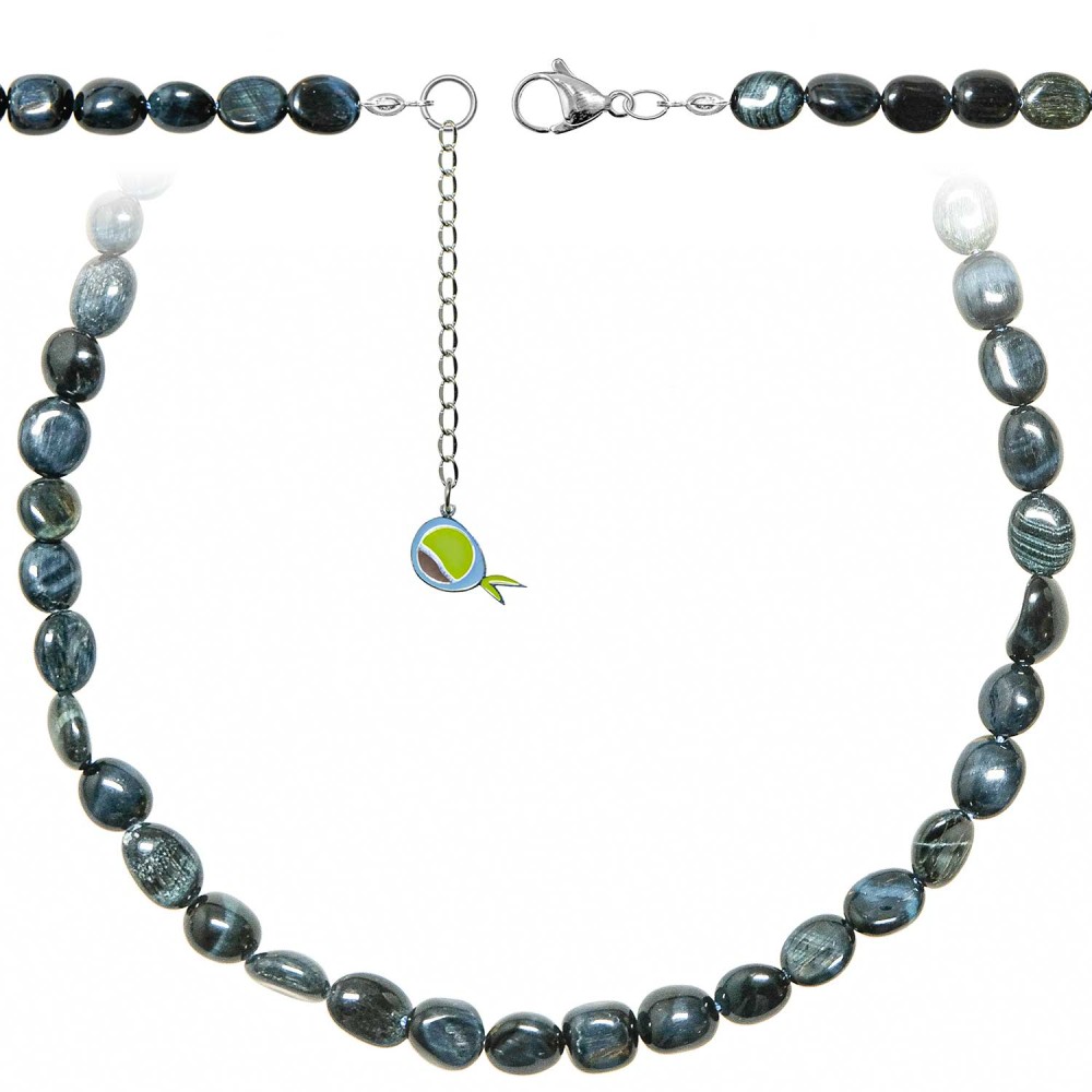 Collier en oeil de faucon authentique avec perles pierres roulées de 7 à 10 mm