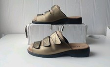 FREE-STEP Leather Sandals Gold Metallic Size 8 EEE Extra Wide Fit Slip On Shoes