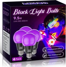 PIZHLO 4 Pack 9.5W LED Black Light Bulb, A19 E26 4 Count Pack of 1 ,
