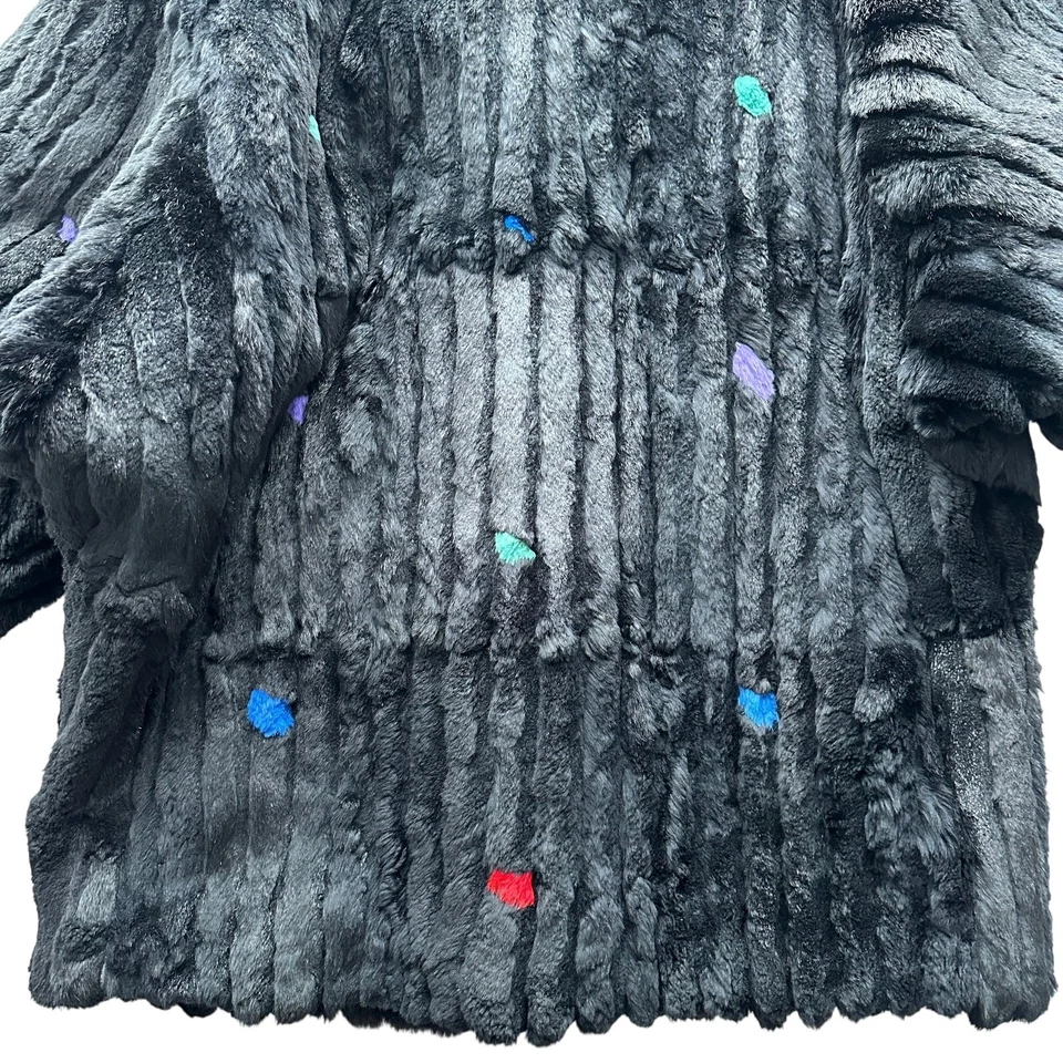 Carol and Irwin Ware I Magnin VTG Sculpted Fur Batwing Black Confetti Jacket  - Image 4 of 4