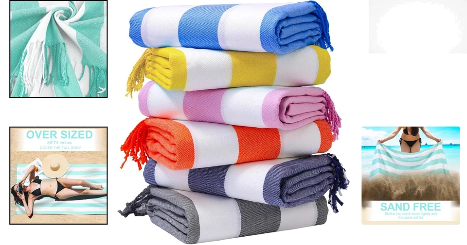 6件装土耳其海滩毛巾-特大号轻便多热红色条纹 — 第 2/4 张图片