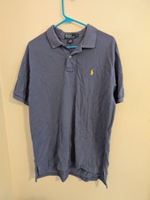 Polo Ralph Lauren Short Sleeve Polo Shirt Blue Gray Cotton Yellow Pony Size XL
