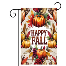 Happy Fall Garden Flag 12x18 Pumpkin Autumn Porch Decor Farmhouse Yard Banner