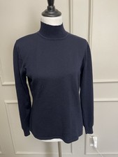 Ann Taylor 100 Extra Fine Merino Wool Navy Blue Mock Neck Pullover Sweater M