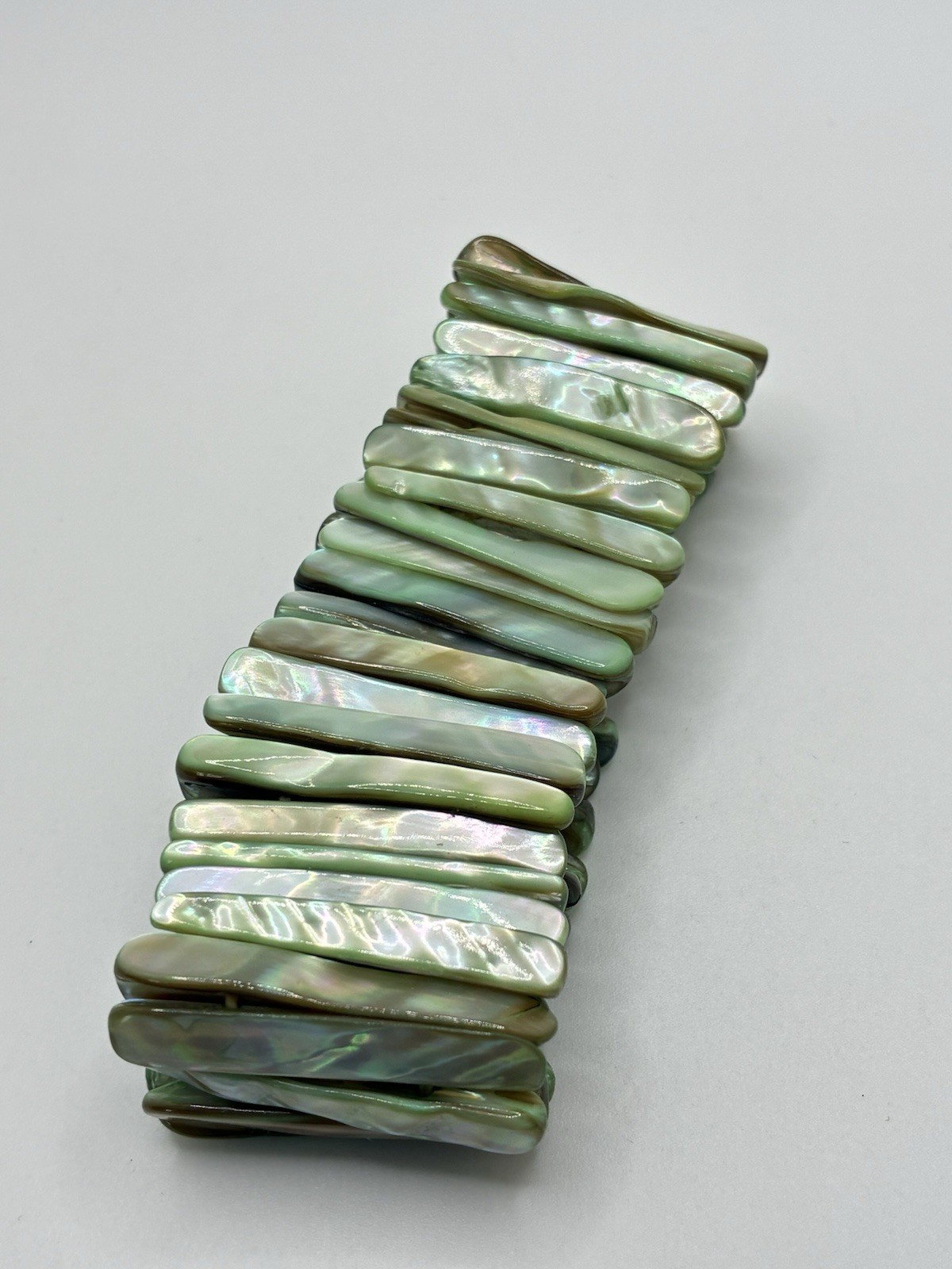 Abalone Shell Green Stretchy Statement Bracelet V… - image 3