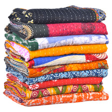 Mix Lot of Indian Tribal Kantha Quilts Vintage Cotton Bed Cover Throw Old Sari