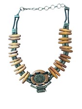 Vintage Boho Wooden Bead Belt Wire Wrapped Tribal Artisan Adjustable 36"