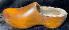 VTG Dutch Wooden Shoe Clog Hand Carved Stained w/ Metal Insert for Fresh Flowers