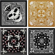 Bycc Bynn 4-Pack 100 Cotton Bandana Set, Vintage Graphic Print, 22x22 inches