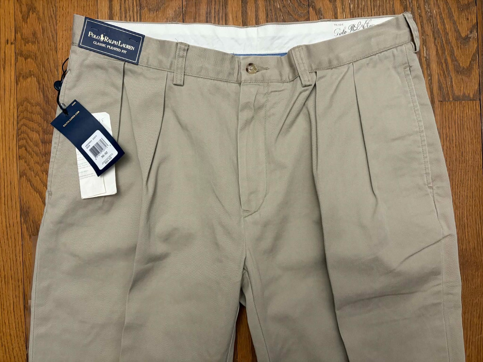 Polo Ralph Lauren Pants Mens 36x32 Beige Chinos Classic Pleated Fit Vintage thumbnail 11