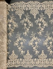 Teagan CHAMPAGNE Damask Design Embroidered on Mesh Lace Fabric by the Yard - 10
