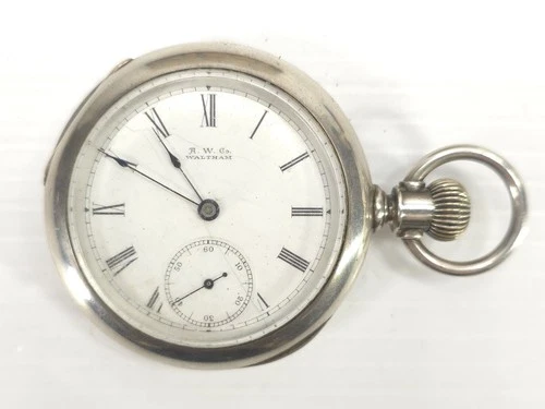 Antique A.W. & Co Waltham Coin Silver Lever Set Pocket Watch Runs Well