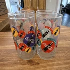Coca-Cola Multicolor Glasses Set of 4 with Vintage Logo Designs Soda Theme