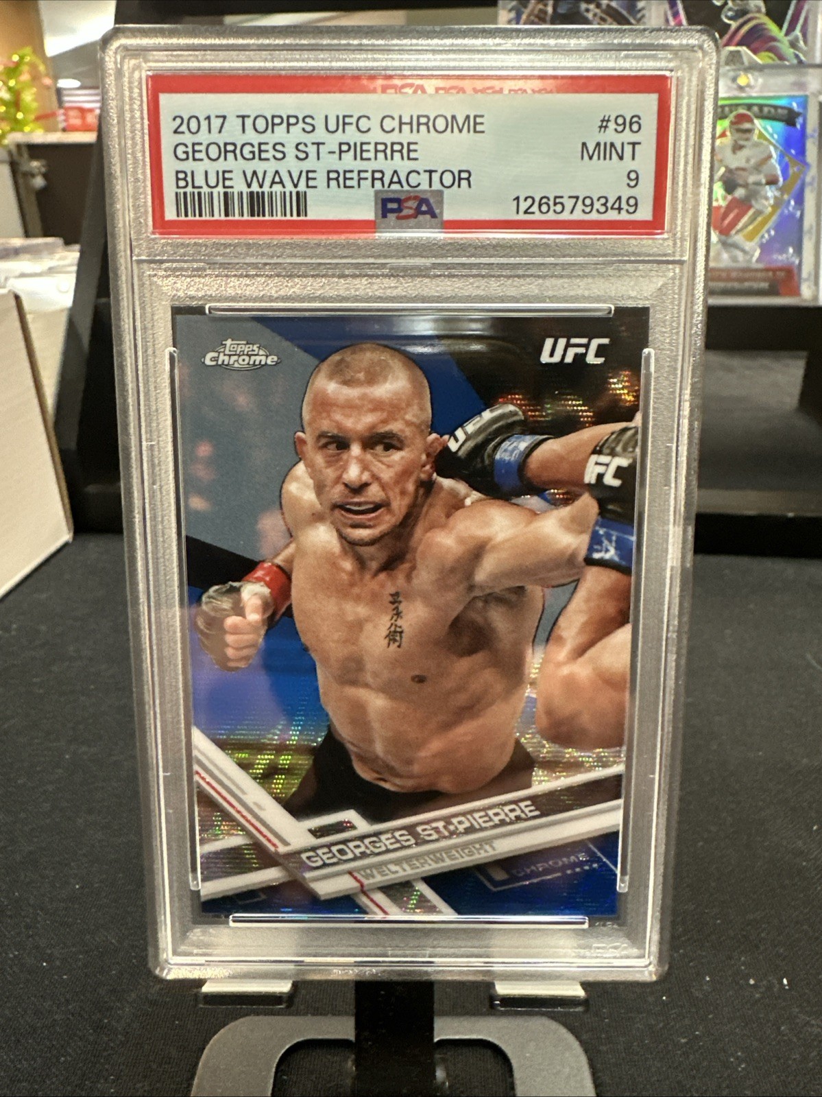 2017 Topps Chrome UFC Georges St-Pierre #96 Blue Wave Refractor /75 PSA 9