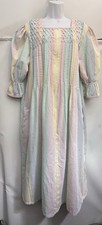 RARE VTG SAYBURY Nightgown Women L 70s Pastel Striped Seersucker Muumuu Long EUC