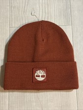 TIMBERLAND Cuffed Knit Tonal Patch Beanie Hat Rust Burnt Orange ONE SIZE NWOT
