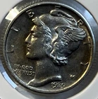 1939 - D Silver Mercury Dime 10 Cents Almost Uncirculated AU Condition Coin