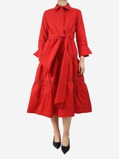CH Carolina Herrera Red belted midi dress - size UK 14