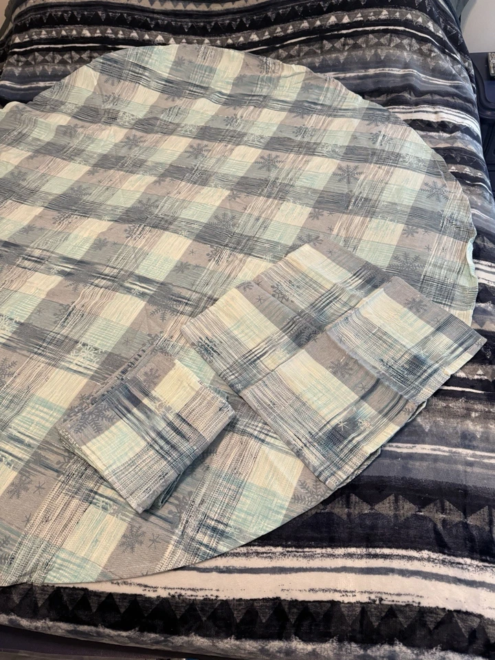 Lote/Juego Mantel Redondo 70" 8, 18" Servilletas Invierno Copo de Nieve Azul Cuadros Algodón Foto 3 de 4